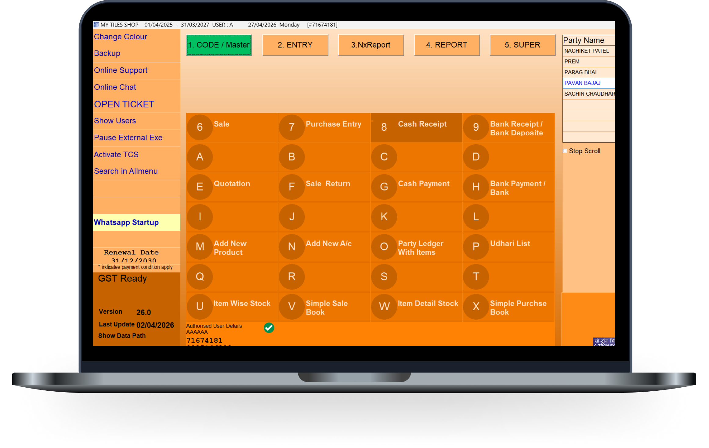 TilesKhata dashboard screen